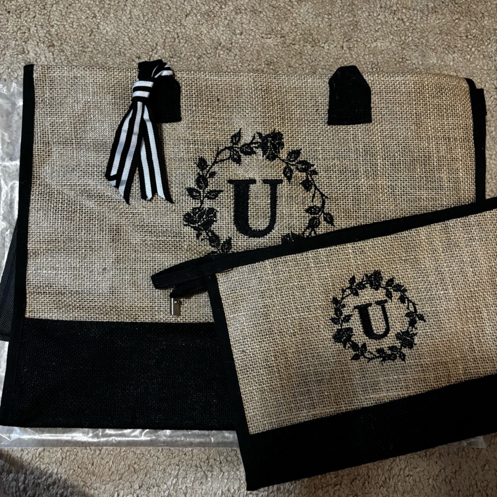 Burlap tote and pouch bundle